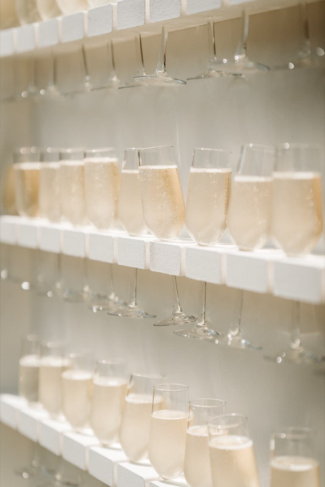 A wall of champagne glasses