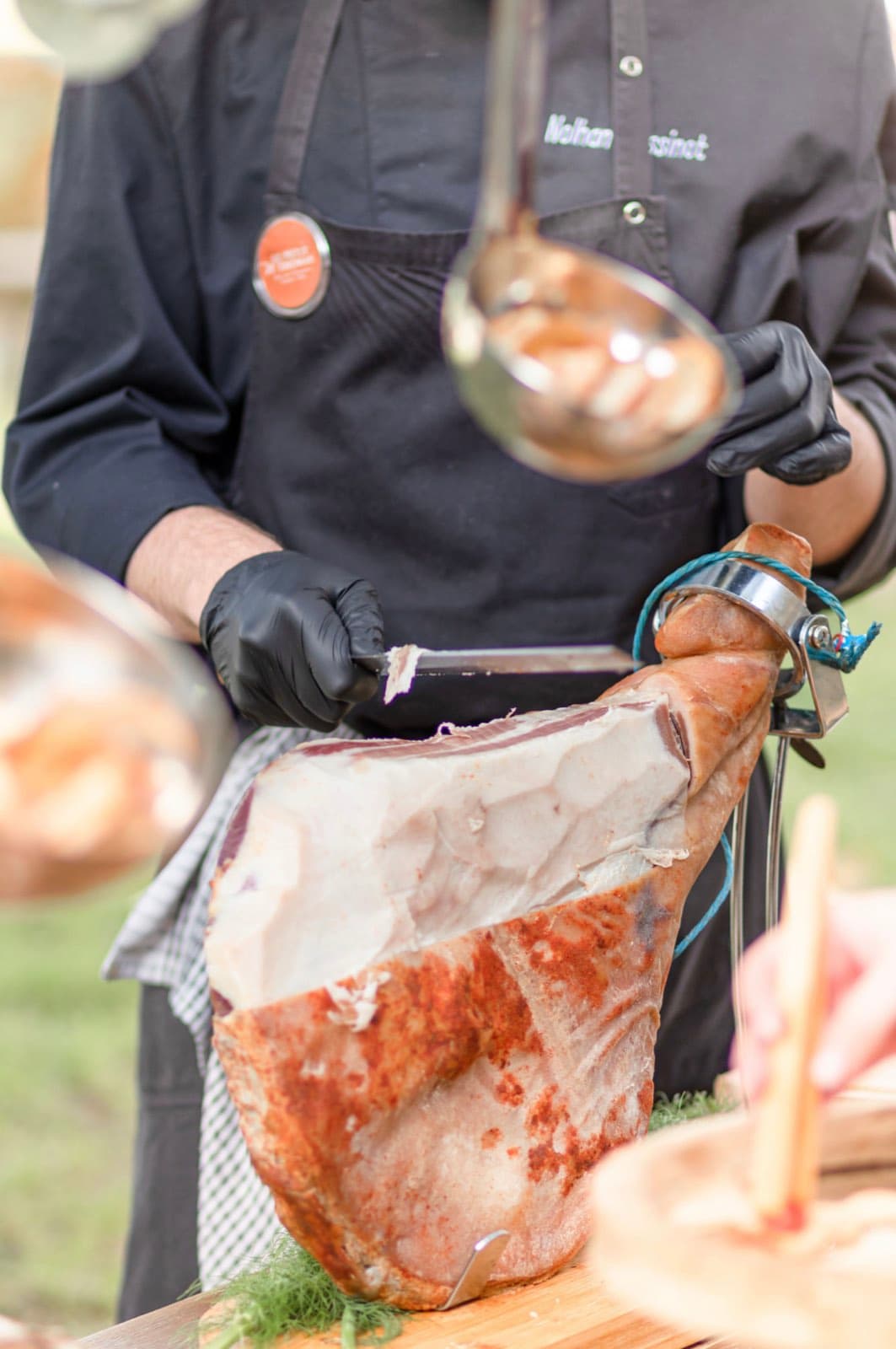 A live ham-carving station